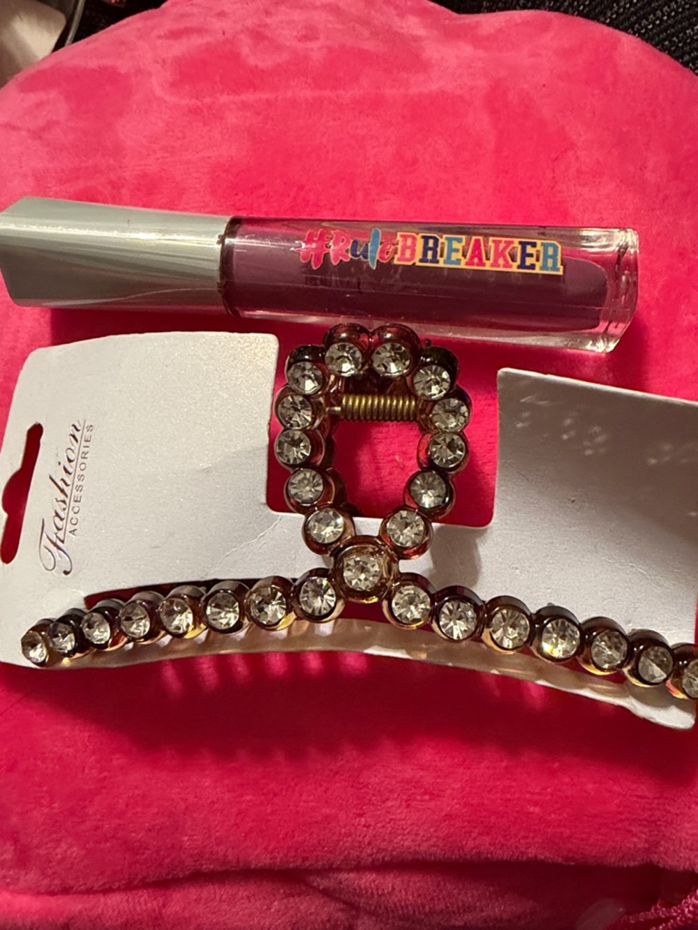 Crystal Hair Clip - Clear Rhinestones with rule breaker Cherokee lipgloss